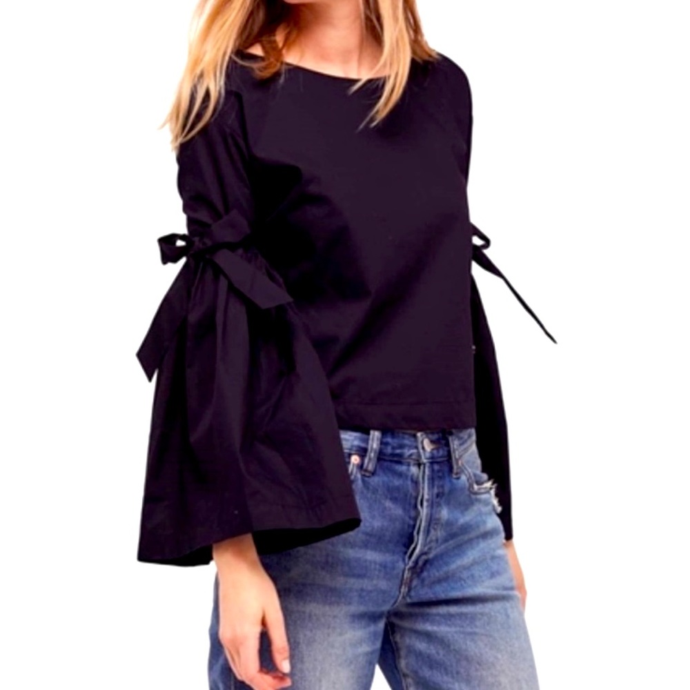 Free People black tunic top with flare tied sleeves
